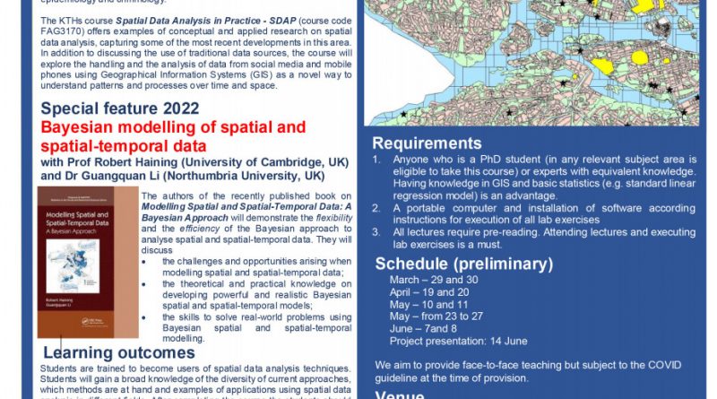 PhD KTH course: Spatial data analysis in practice (SDAP) – March – June 2022